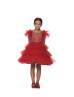 Gems Beaded Red Lace Tulle Tiered Flower Girl Dress